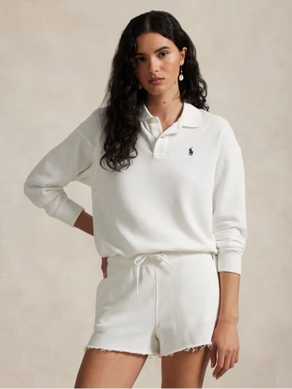 Polo by Ralph Lauren White Polo-Collar Fleece Pullover